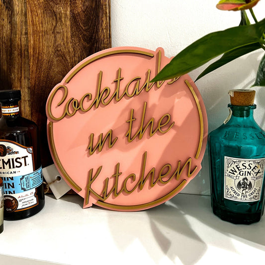 Cocktails in the kitchen painted wooden sign