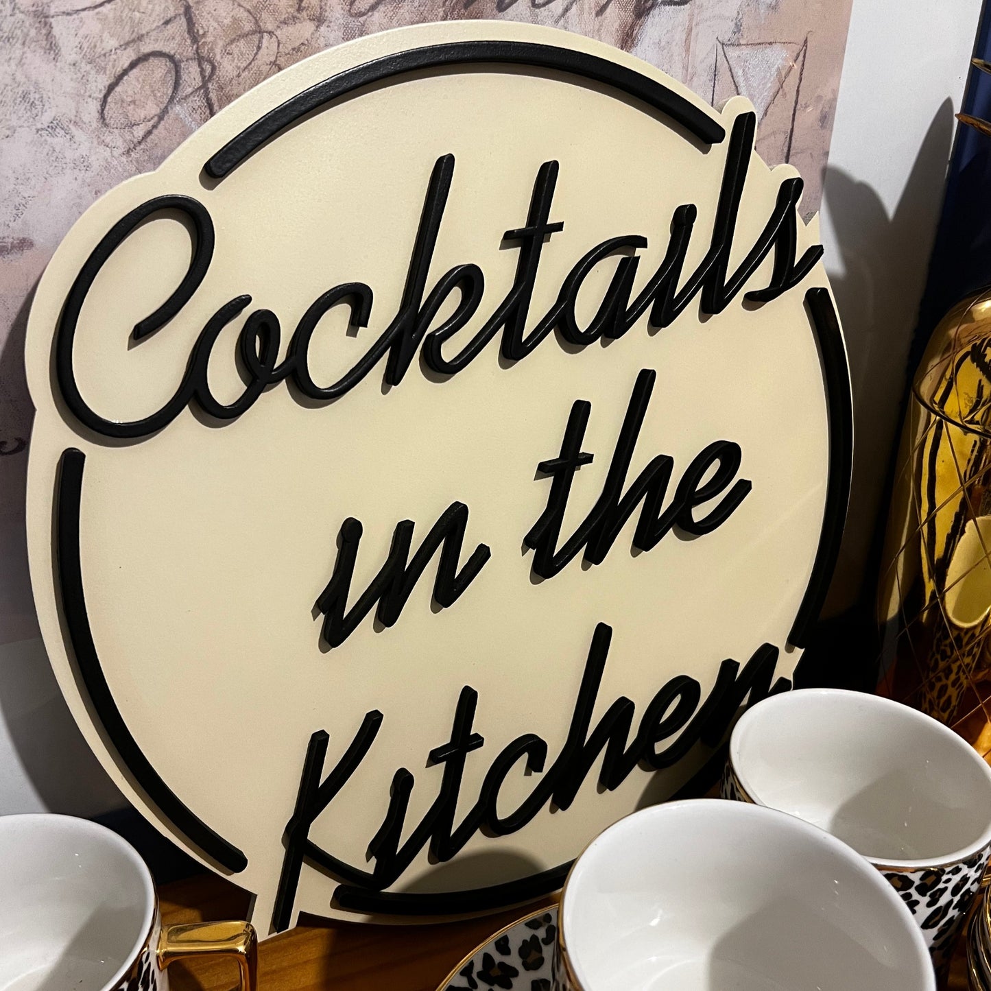 Cocktails in the kitchen painted wooden sign