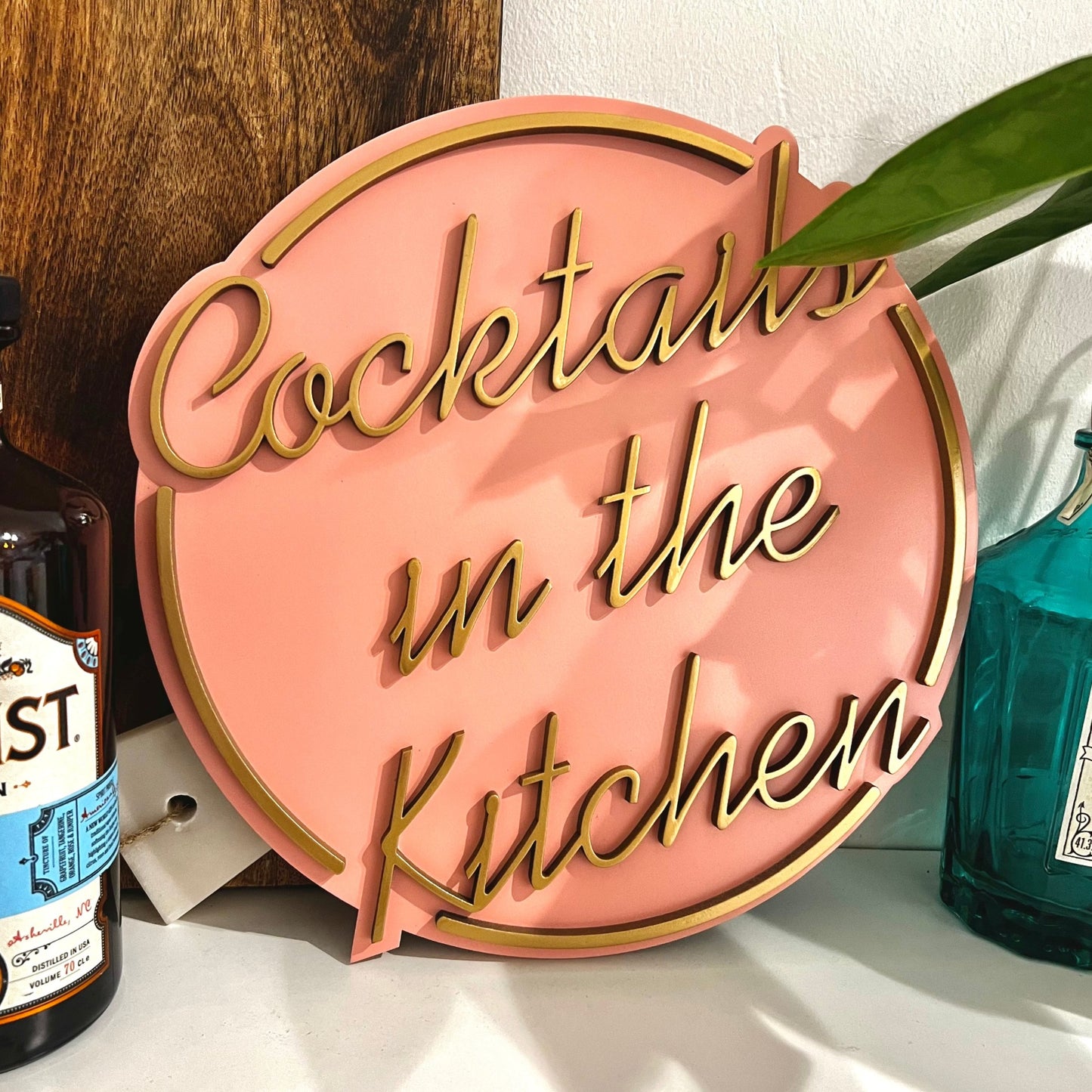 Cocktails in the kitchen painted wooden sign