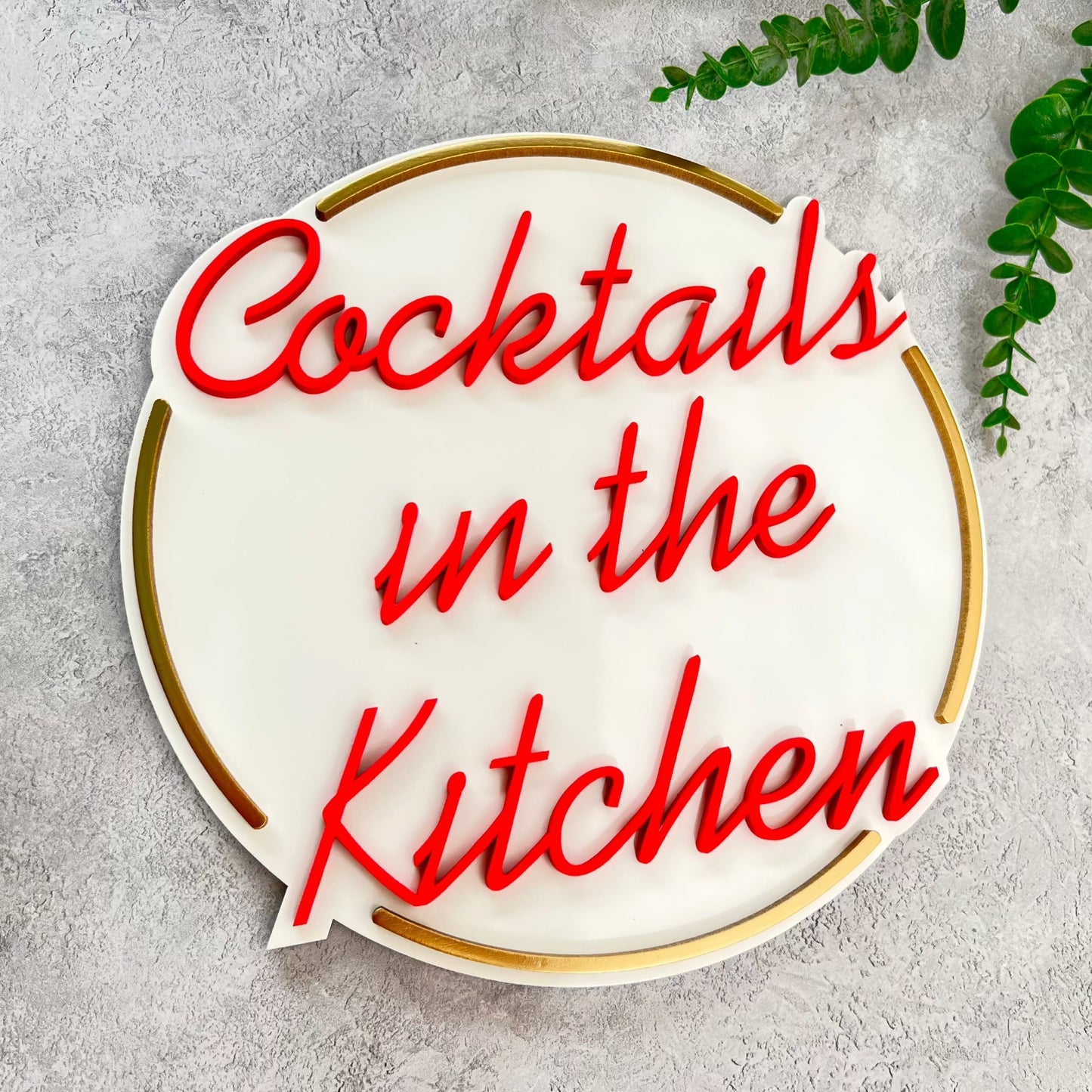 Cocktails in the kitchen painted wooden sign