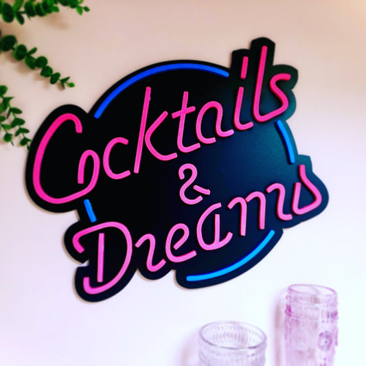 Cocktails & Dreams Painted Neon Inspired Sign